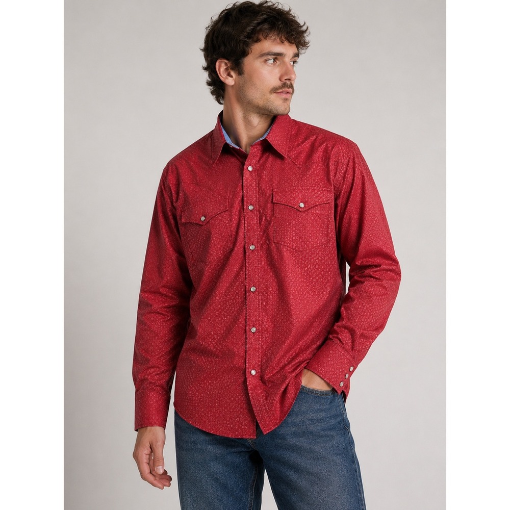 Rodeo Clothing Co. Red Geometric Print Snap Front Western Shirt Mens Medium |K1